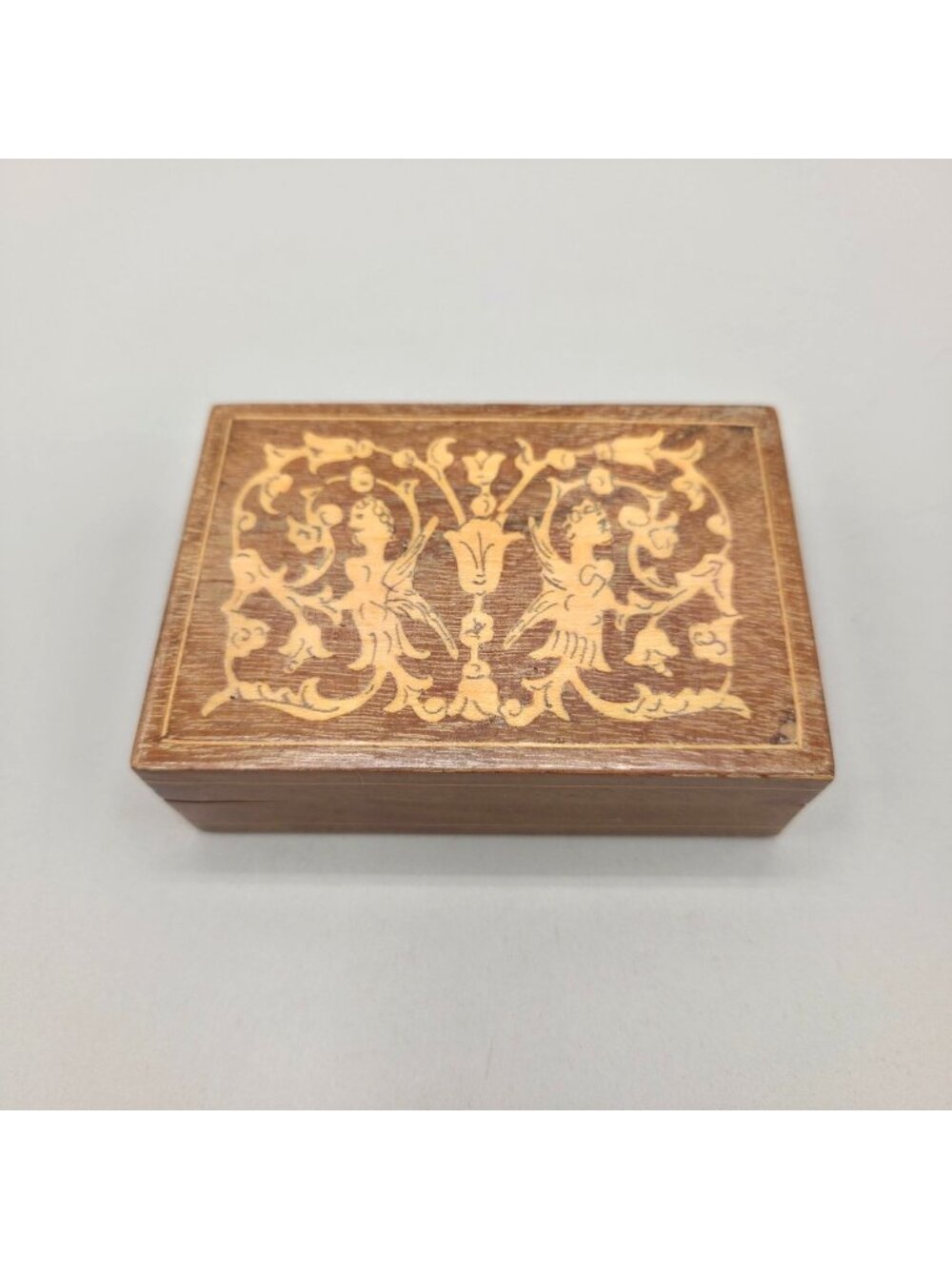 Italian Wooden Marquetry Keepsake Box Trinket Jewelry Box Inlaid Floral Design